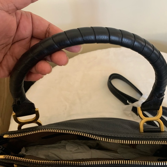 CHLOE Marcie Medium Black Textured Leader Shoulder Bag - Picture 11 of 16